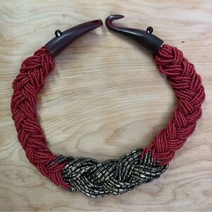 Elegant Red and Metallic Beaded Necklace